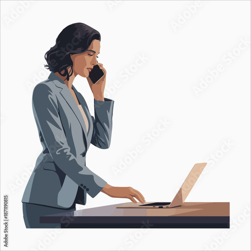 Administrative assistant silhouette vector Businesswoman working on laptop and phone