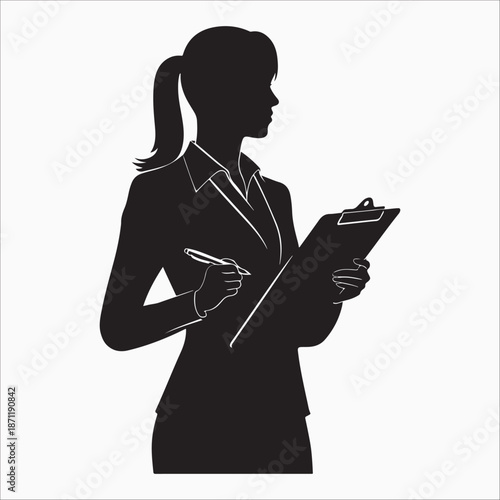 Administrative assistant silhouette vector Businesswoman reviewing notes