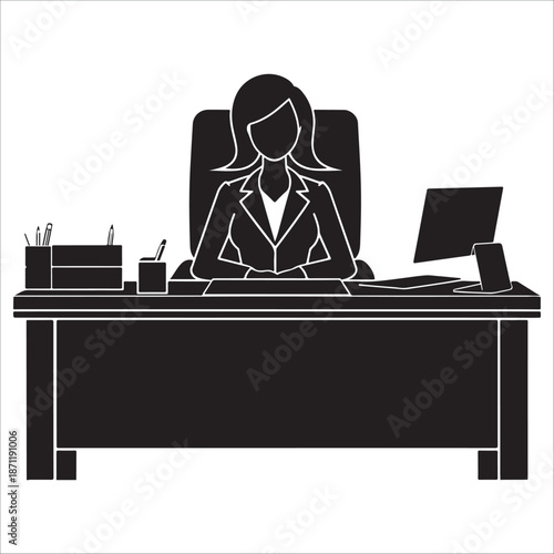 Administrative assistant silhouette vector Businesswoman working at desk
