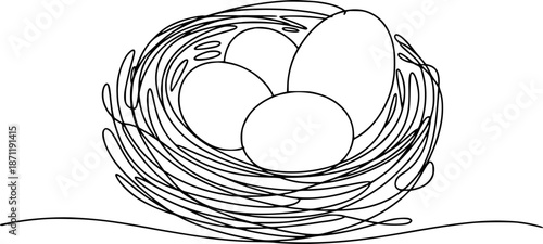 Black of a bird nest with eggs a white background wildlife nature