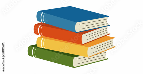 Stack of colorful hardcover books with cream pages and black lines