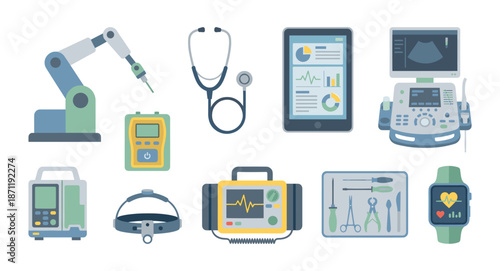 Medical equipment set illustrating healthcare technology and innovation
