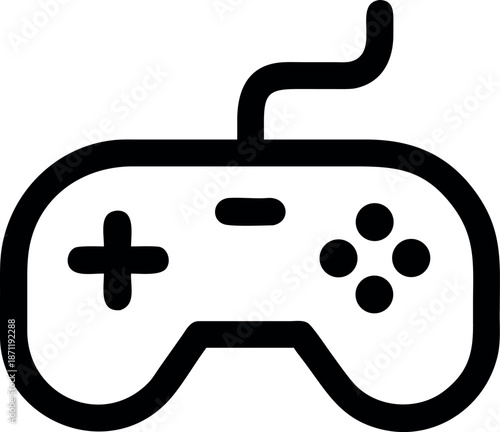 Gaming Controller Icon Vector - Minimalist Wired Gamepad Illustration for Video Game UI and App Design