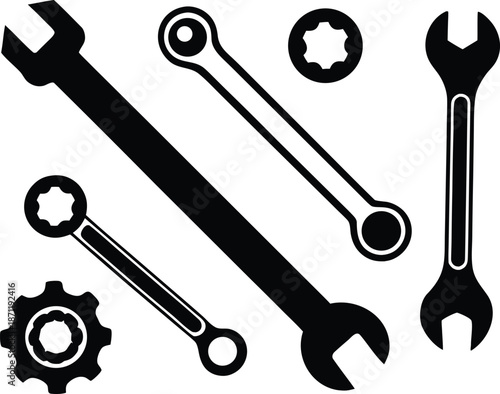 Silhouette collection of mechanic tools with wrench illustration