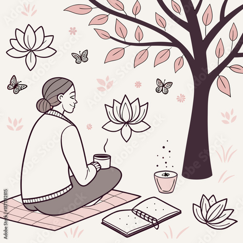 Woman meditating under a tree