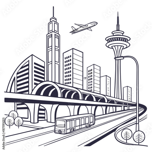 Modern cityscape with transportation
