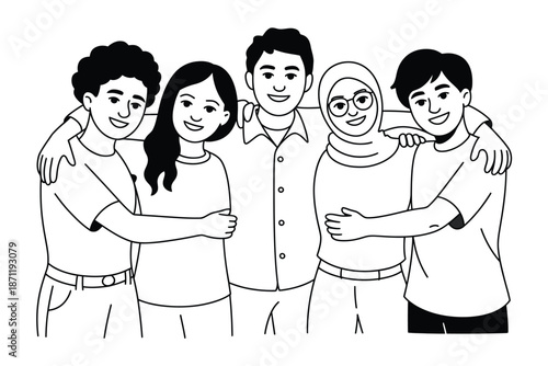 A diverse group of young adults standing together in unity and friendship