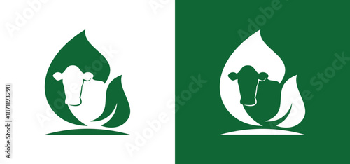 An illustration of integrated farming symbolized by the silhouette of a cow among lush green leaves. Suitable for agricultural branding, farm promotions, and environmental campaigns.