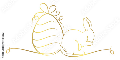 Easter egg line art style with golden bunny.eps