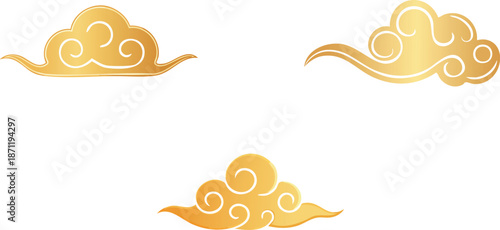 Golden Chinese Lucky Cloud Ornament Vector Set