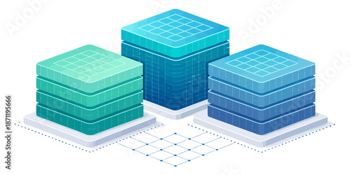 3D isometric blue green gradient blocks for data visualization and business infographic design