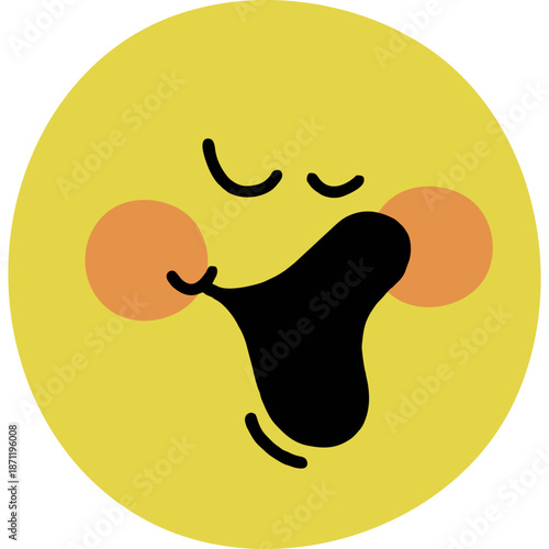 Joyful cartoon emoji with closed eyes and open mouth