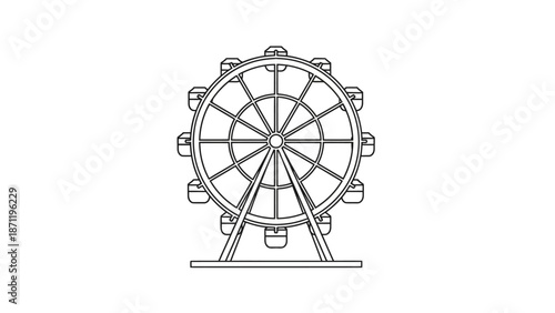 A simple line drawing of a Ferris wheel against a plain white background