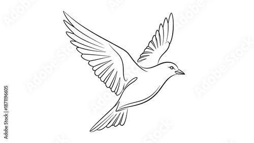 A bird in flight, soaring through the air with outstretched wings, captured from a side viewpoint in a simple illustration.