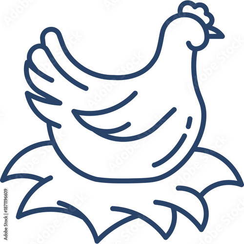 Line Art Icon of a Hen Sitting on a Nest