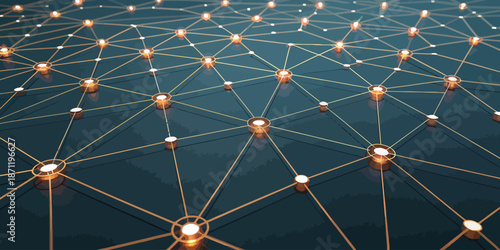 Glowing network connections with nodes and lines on dark background for technology innovation concept