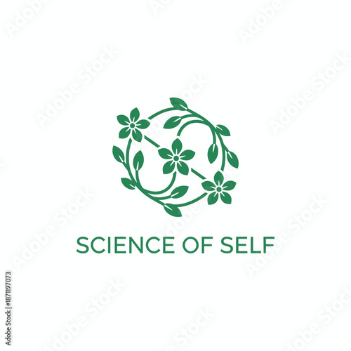 Elegant green floral wreath logo representing growth and the science of self-discovery