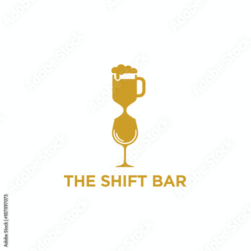 Gold hourglass logo merging a beer mug and wine glass for a bar and lounge identity