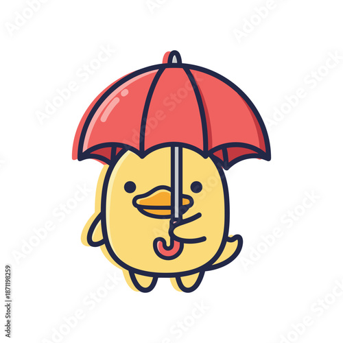 Εκτύπωση καμβά Adorable Chick with Red Umbrella Vector Illustration
