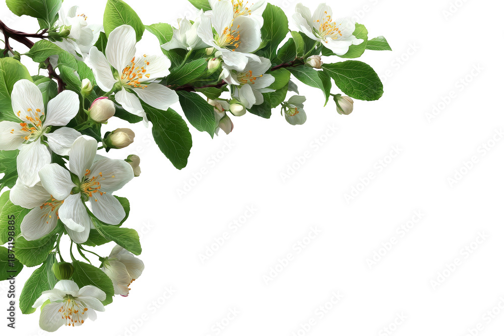 Obraz premium Delicate white blossoms on a branch, spring floral design