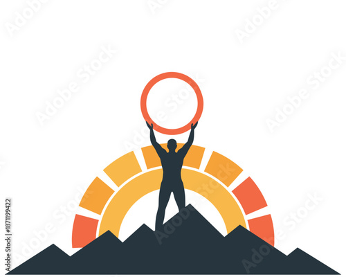 Man Holding Ring Above Mountains With Circular Graphic