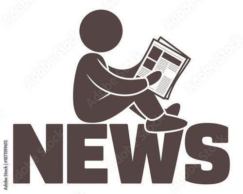 Person reading news sitting on text