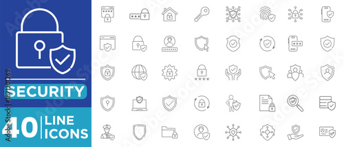 Security icon set. Containing data protection, encryption, password security, access control, cybersecurity and more. Vector illustration