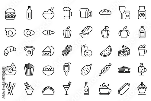 Clean and Modern Food and Drink Line Icon Set - Minimalist Vector Symbols