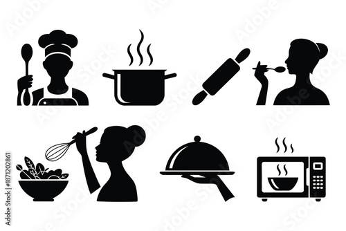 Clean Vector Illustration of Professional Chef Cooking in Kitchen - Culinary Art Scene
