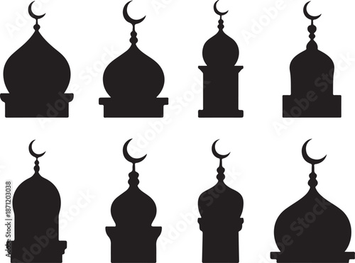 Silhouettes of islamic mosque domes and crescent moons a religious symbol