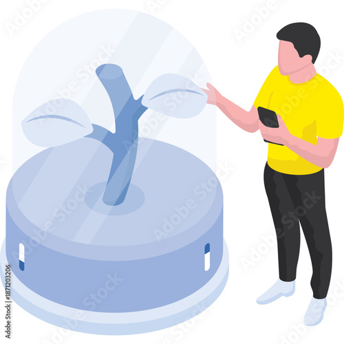 Man Interacting with Futuristic Plant Growth System