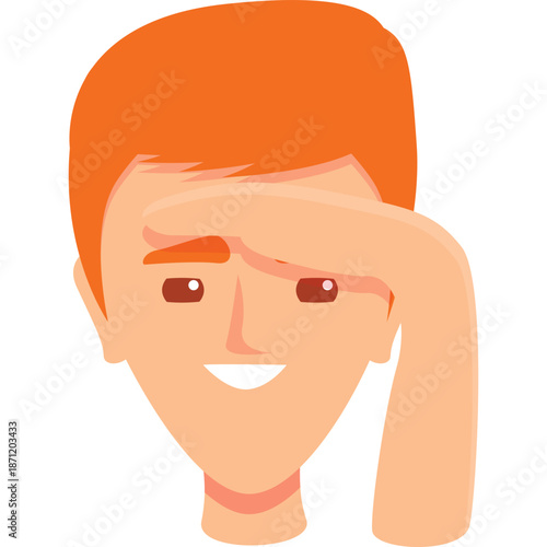 Man shielding eyes, cartoon illustration