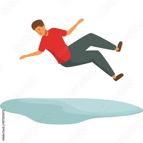 Man slipping and falling on a wet surface