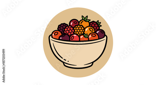 Bowl of mixed berries illustration on pastel background for healthy snack concept