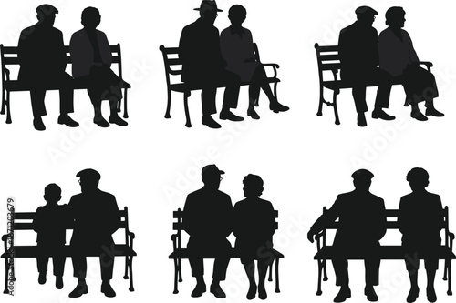 Elderly couple silhouette, sitting on bench, senior love, companionship, aging together.