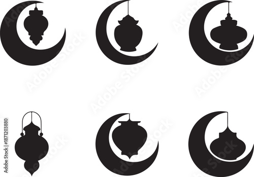 Islamic crescent moon and lantern silhouettes a collection of ramadan designs