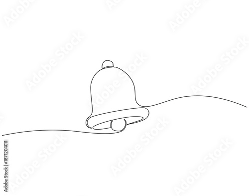 Continuous one line drawing of vintage bell. One line drawing illustration of bell ring. Alarm sound, notification concept single line. Editable outline