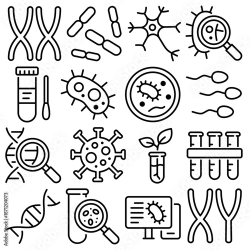 Biology Essentials Icon Set Outline Style (Part 1)