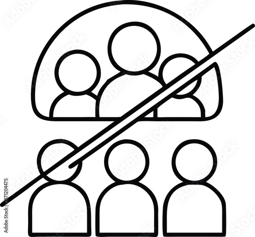 Line drawing depicts groups of people one crossed out signifying exclusion