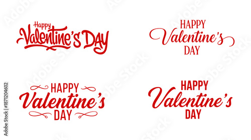 Happy Valentine’s Day lettering variations featuring decorative script styles for romantic design use