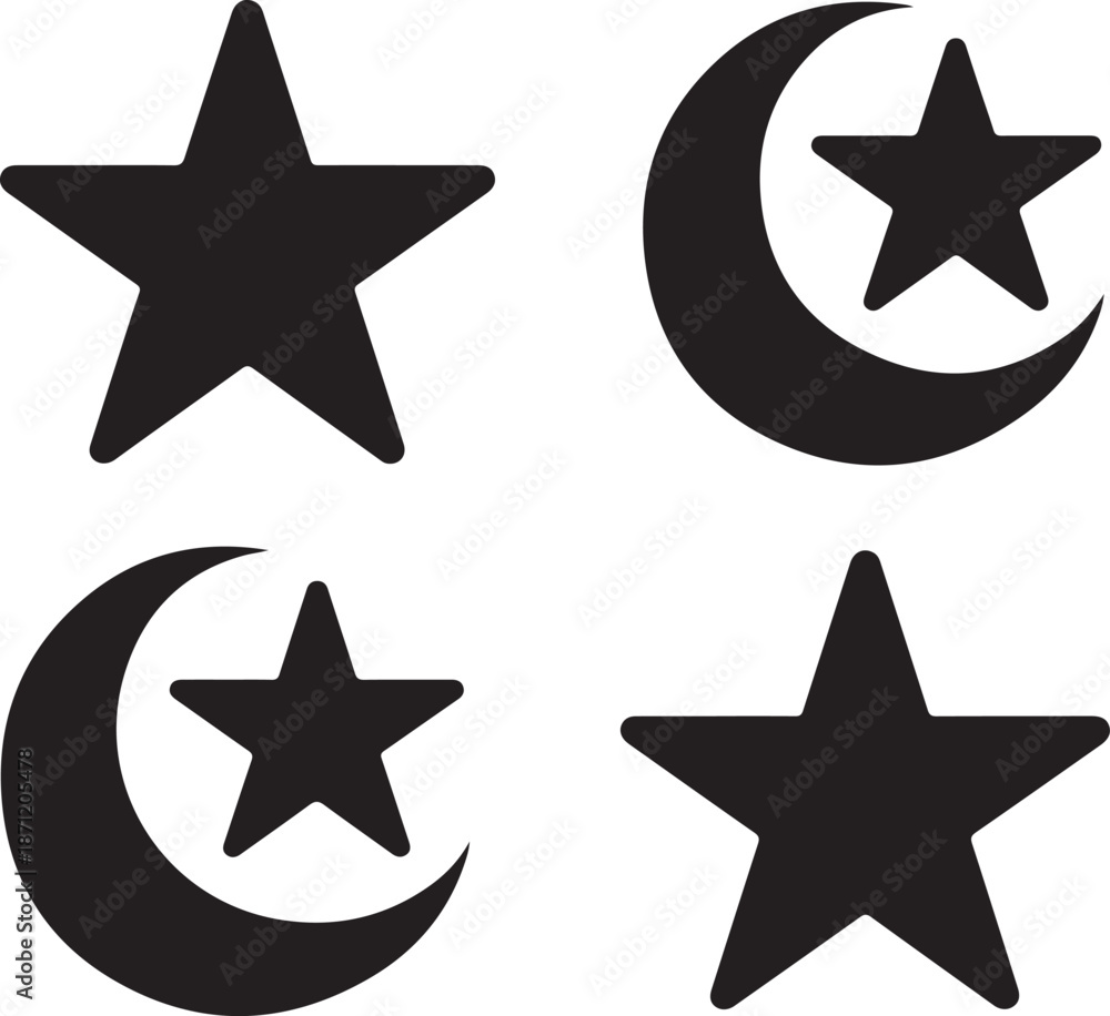Obraz premium Simple islamic symbols stars and crescent moons in a minimalistic style