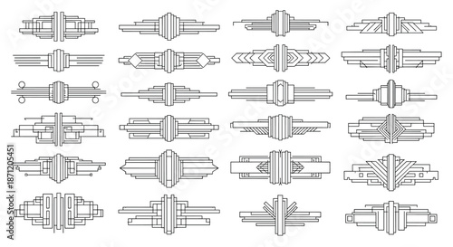 Collection of elegant Art Deco style dividers and ornamental lines in black for sophisticated graphic design and page decoration.