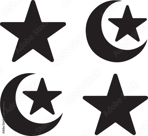 Simple islamic symbols stars and crescent moons in a minimalistic style