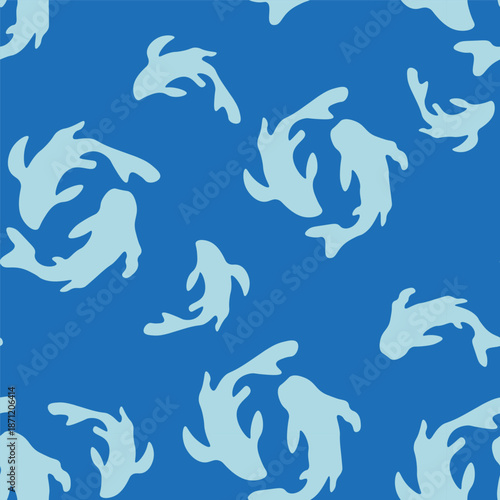 Seamless pattern with blue koi fish in hand drawn style.Element for decoration design print background backdrop wrapping wallpaper banner textile