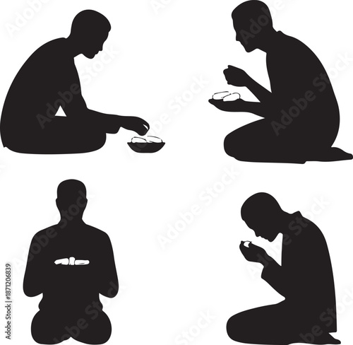 Silhouettes of people in prayer or meditation showing reverence and contemplation