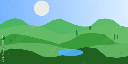 Serene mountain landscape with pond