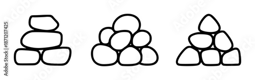 Stacked piles of rounded irregular shapes in black outline white background