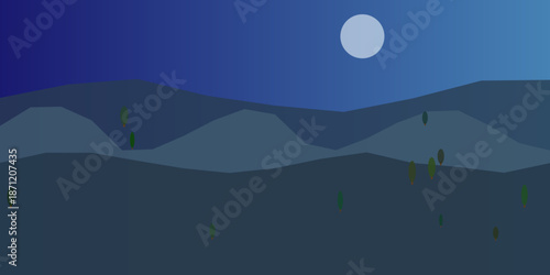 Serene night landscape under moonlight