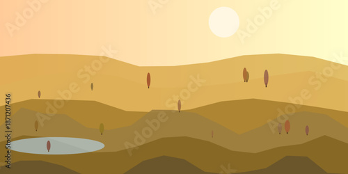 Desert sunset with oasis