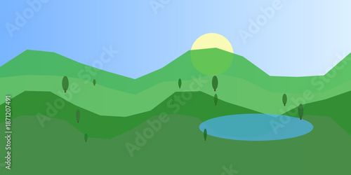 Serene mountain lake at sunset